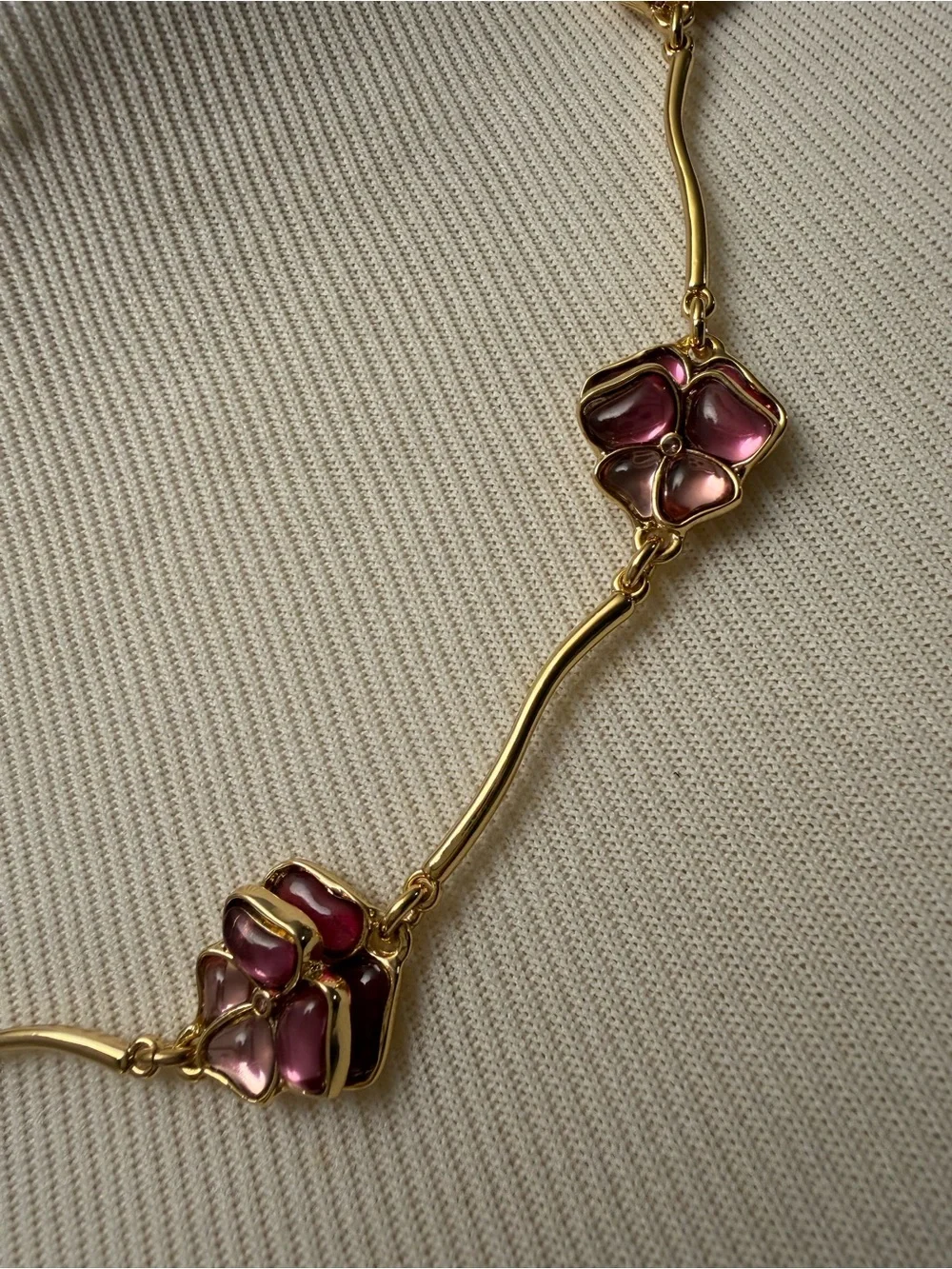 Talbots Gold-Tone Necklace and Earring Set with Pink Enamel Flowers